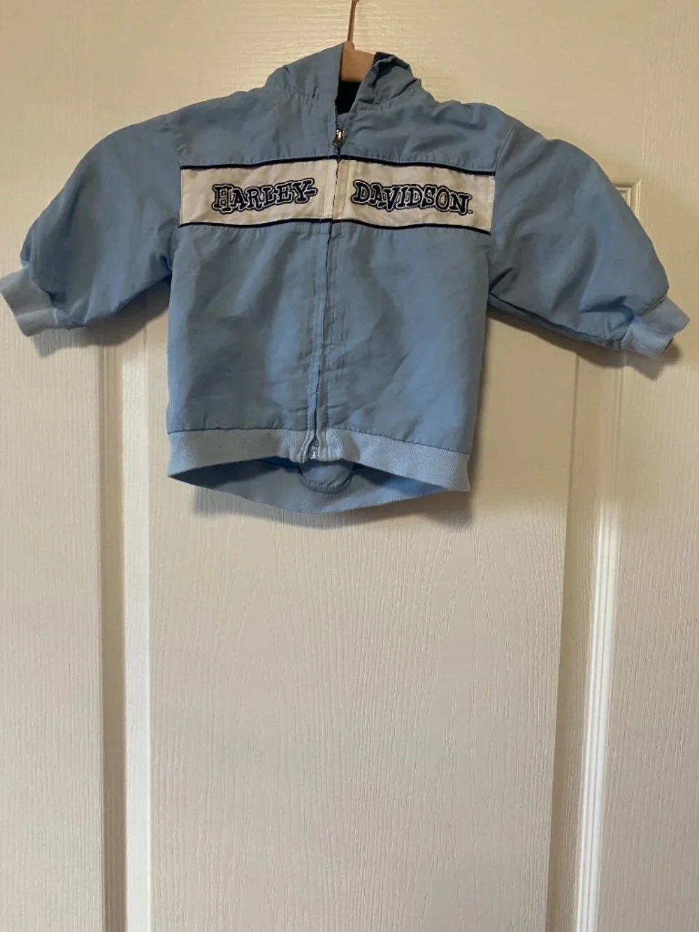 Vintage Harley-Davidson Baby Boy Light Blue Hooded Lightweight Jacket 6/9M